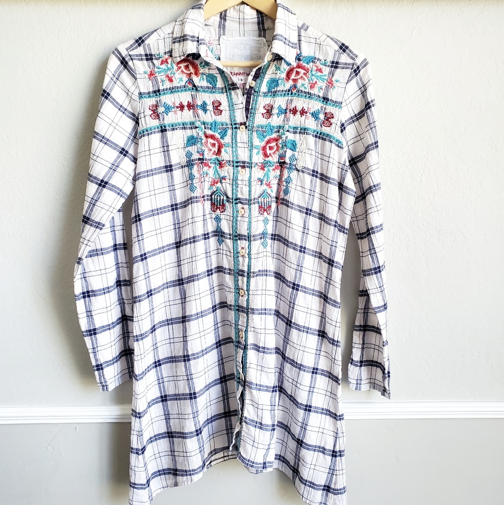 Johnny Was Long Sleeve Plaid Tunic Button Down Top - Women's Size Small